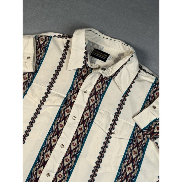 Panhandle Slim Other - Vintage Panhandle Slim Western Ivory Pearl Snap button Shirt Aztec Long 18 35/36